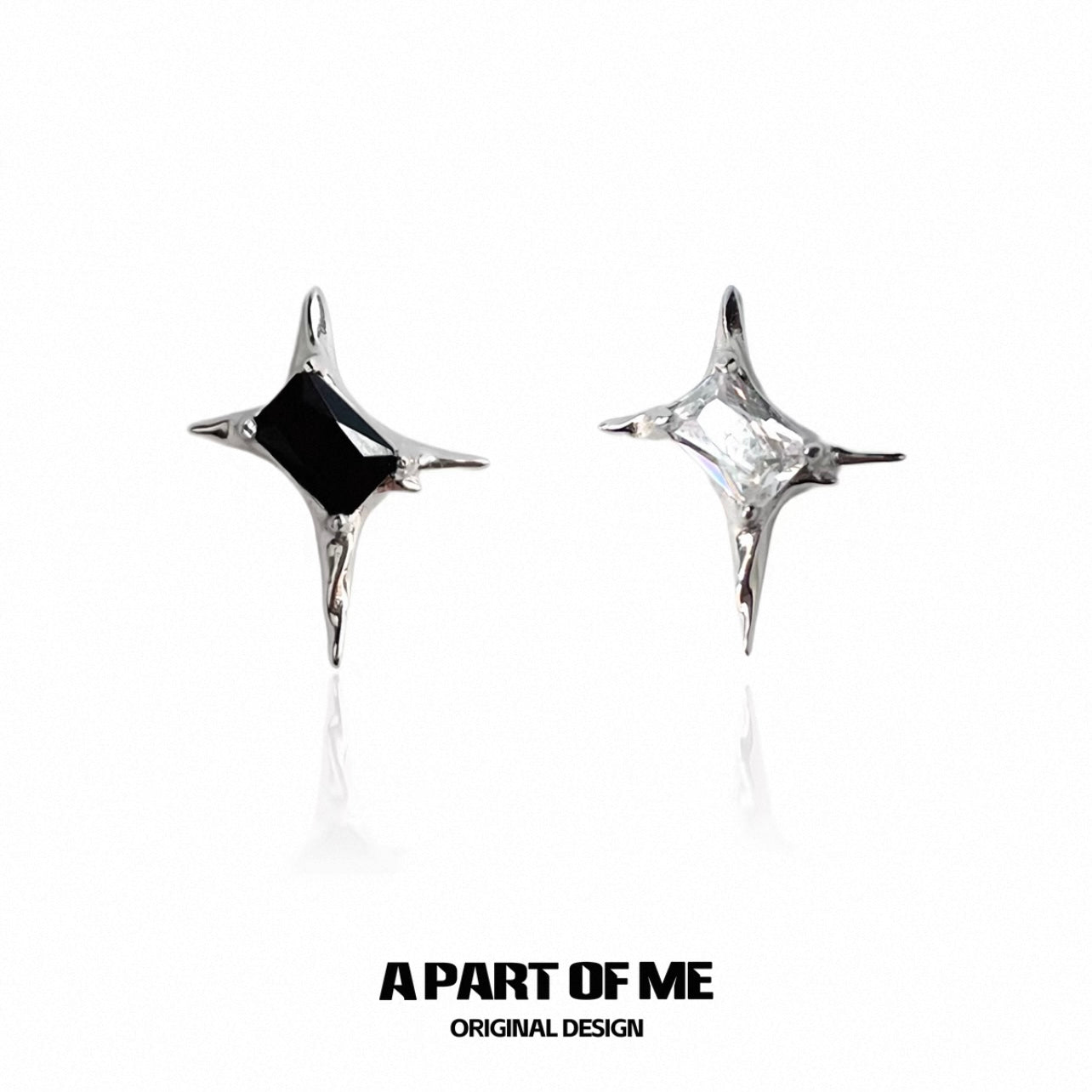 Unique Villain S925 Sterling Silver Irregular Four-Pointed Star Zircon Stud Earrings