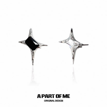 Unique Villain S925 Sterling Silver Irregular Four-Pointed Star Zircon Stud Earrings