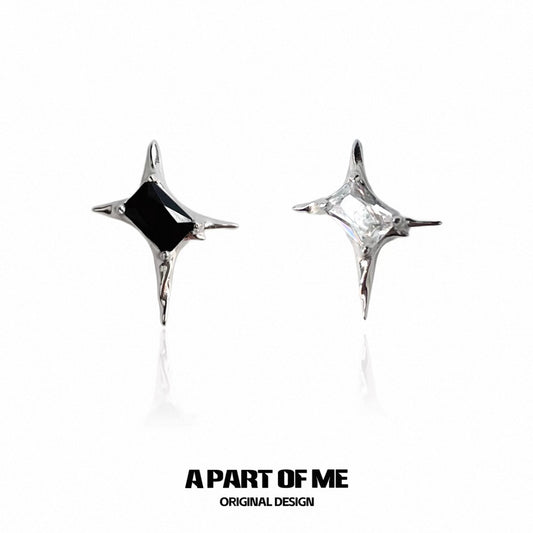 Unique Villain S925 Sterling Silver Irregular Four-Pointed Star Zircon Stud Earrings