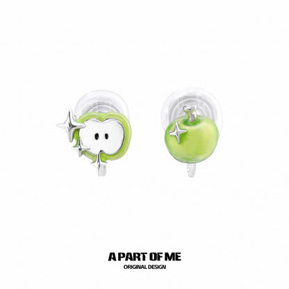 Apple Slice 18K Platinum Plating Green & Red Apple Stud Earrings