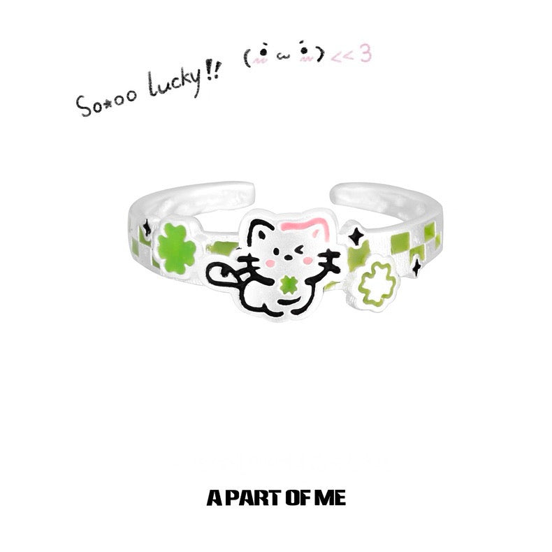 The Lucky Clover Kitten & Puppy S925 Sterling Silver Couple Rings