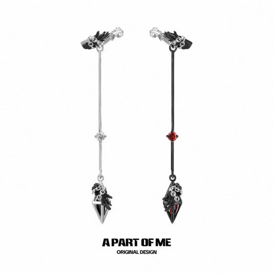 A Love Story Between White Dove & Crow 18K Platinum Plating Dangle Earcuffs