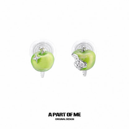 Apple Slice 18K Platinum Plating Green & Red Apple Stud Earrings
