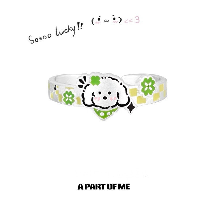 The Lucky Clover Kitten & Puppy S925 Sterling Silver Couple Rings