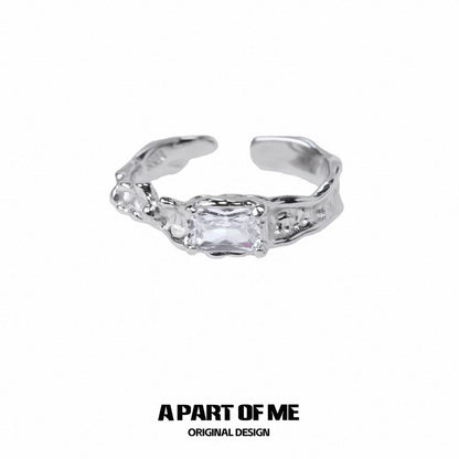 Ripple S925 Sterling Silver Black/White Zircon Adjustable Rings