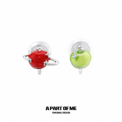Apple Slice 18K Platinum Plating Green & Red Apple Stud Earrings