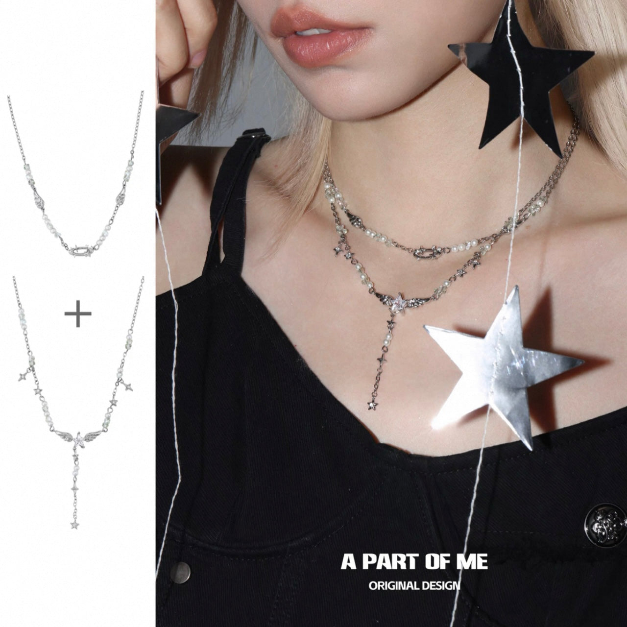 Angel Wings & Halo 18K Platinum Plating Pearl Stack Necklace