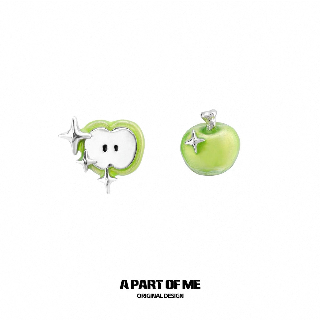 Apple Slice 18K Platinum Plating Green & Red Apple Stud Earrings