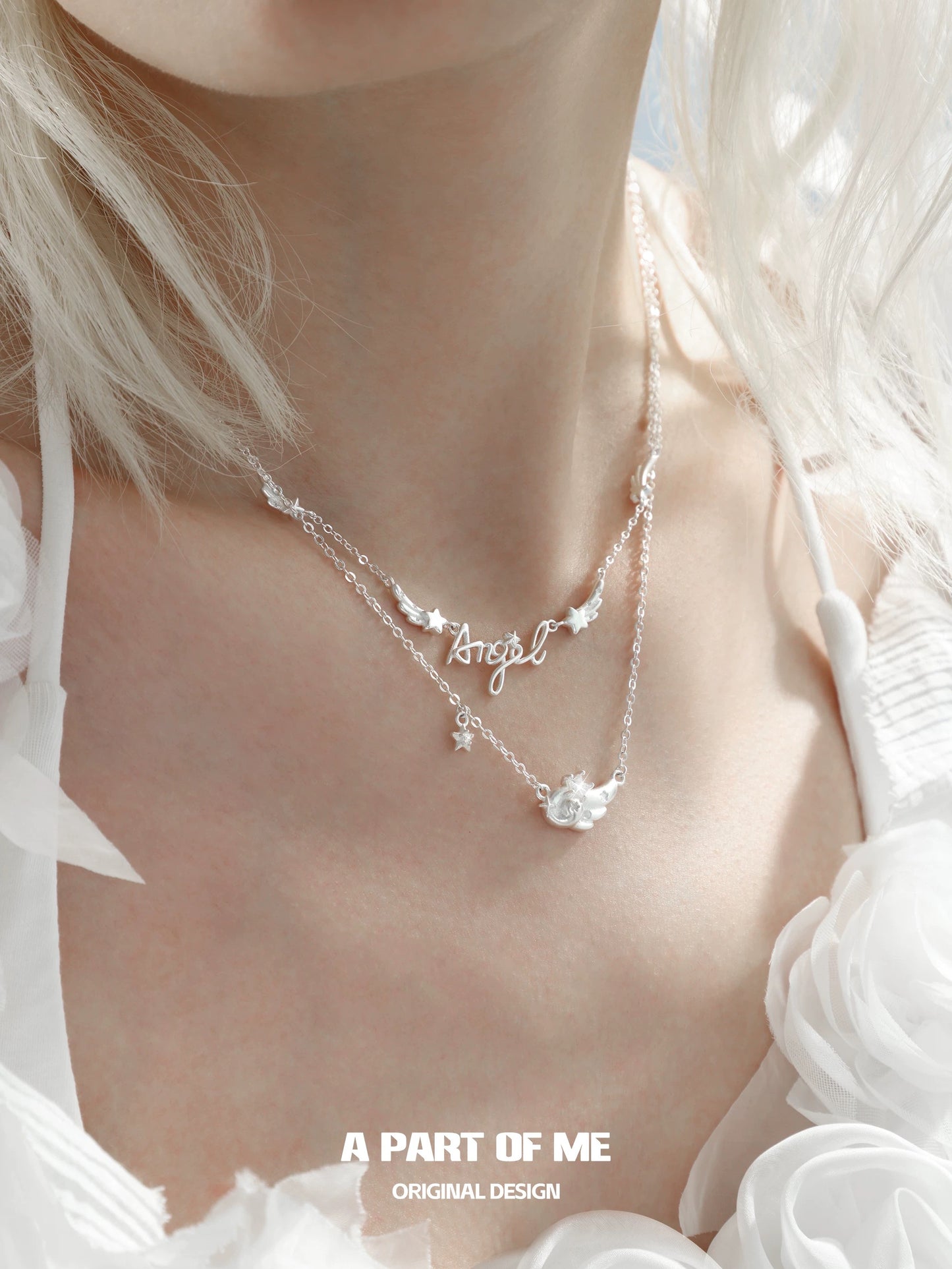 Angel Dream 18K Platinum Plating Angel Wings Double Layer Necklace