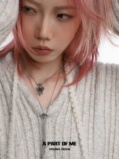 Retro Heart 18K Platinum Plating Double Layer Pull-out Sweater Necklace