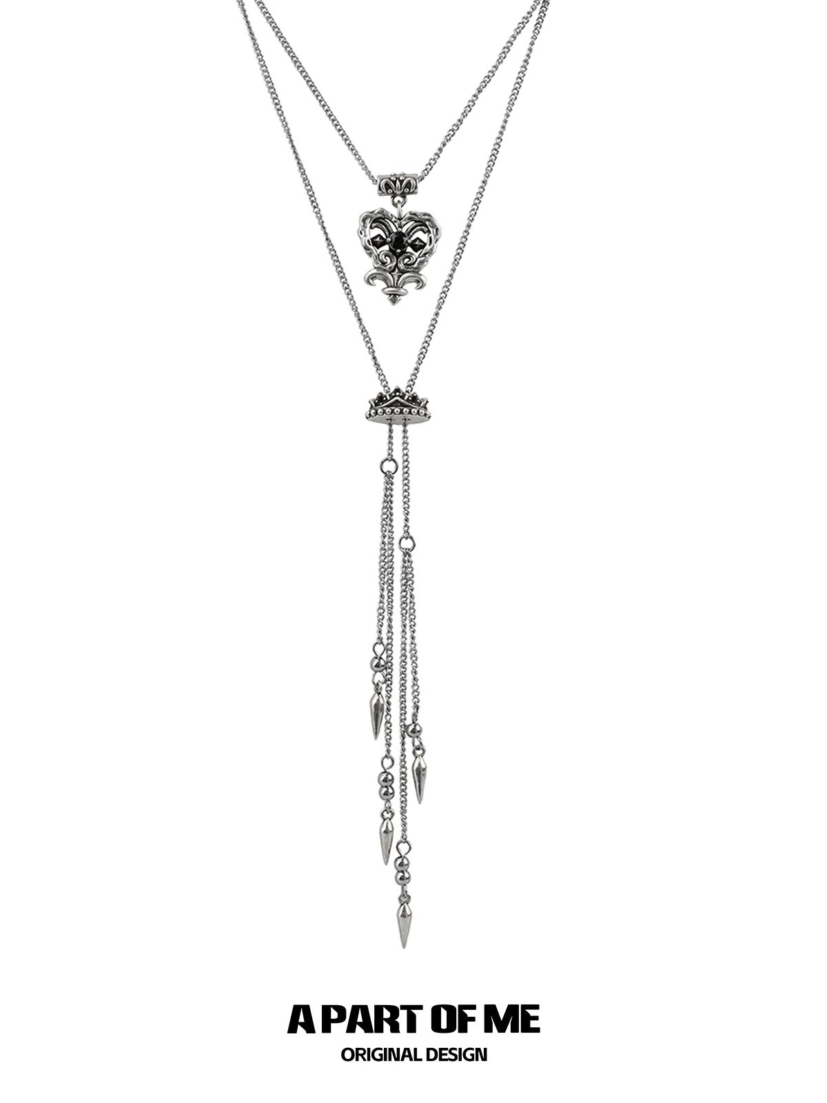 Retro Heart 18K Platinum Plating Double Layer Pull-out Sweater Necklace