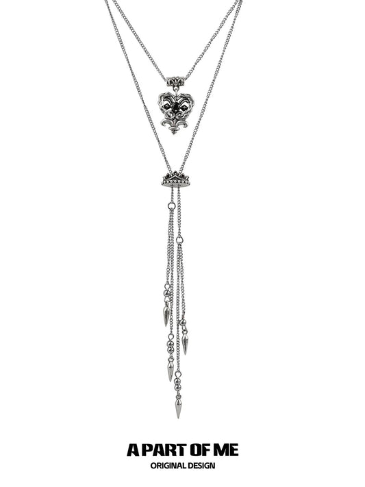 Retro Heart 18K Platinum Plating Double Layer Pull-out Sweater Necklace