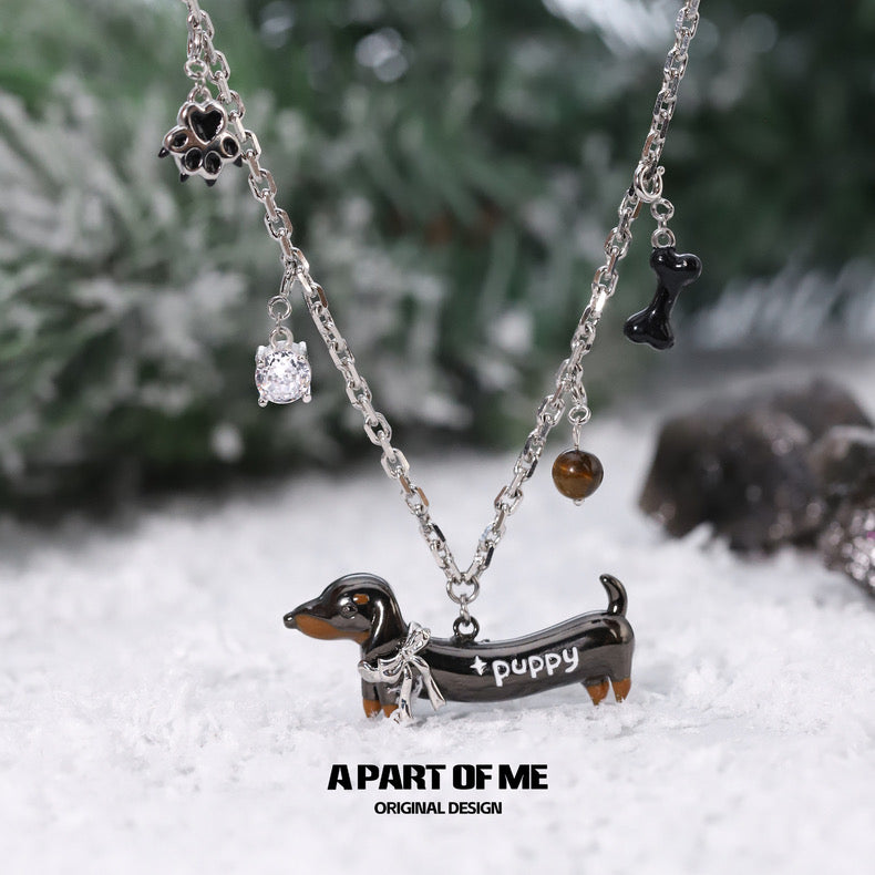 Lucky Dachshund 18K Platinum Plating Detachable Charms Pendant Necklace