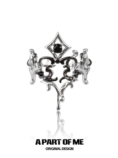 Retro Heart S925 Sterling Silver Adjustable Ring