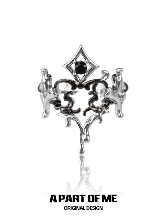 Retro Heart S925 Sterling Silver Adjustable Ring