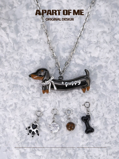 Lucky Dachshund 18K Platinum Plating Detachable Charms Pendant Necklace