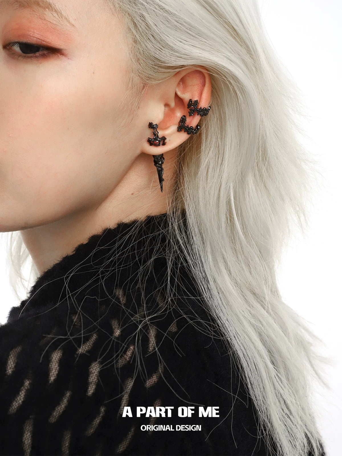 Retro Black Cross Black Plating Earcuffs