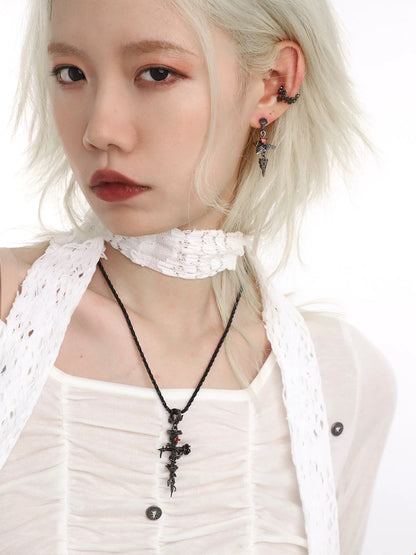 Retro Black Cross Black Plating Earcuffs