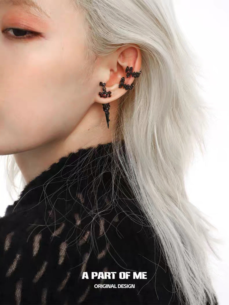 Retro Black Cross Black Plating Earcuffs
