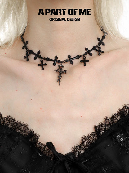 Rose Thorn on Nail Cross Black Plating Choker
