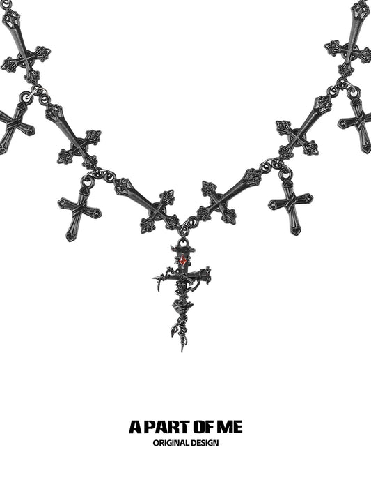 Rose Thorn on Nail Cross Black Plating Choker