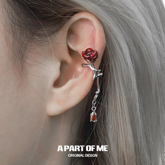 Bloody Rose 18K Platinum Plating Red Rose Zircon Stone Single Ear Cuff
