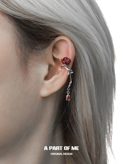 Bloody Rose 18K Platinum Plating Red Rose Zircon Stone Single Ear Cuff