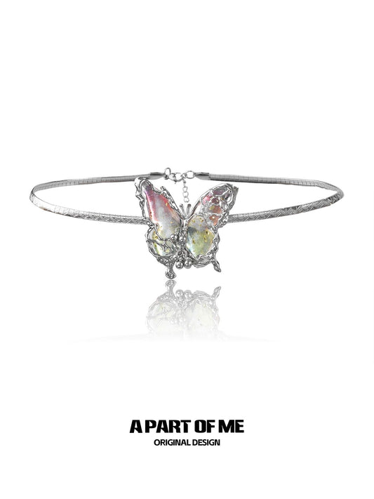 Butterfly 18K Platinum Plating Resin High-neck Sweater Choker