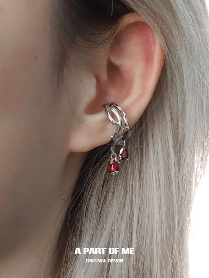 Bloody Rose 18K Platinum Plating Red Rose & Thorn Zircon Stone Ear Cuffs