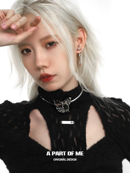 Butterfly 18K Platinum Plating Resin High-neck Sweater Choker