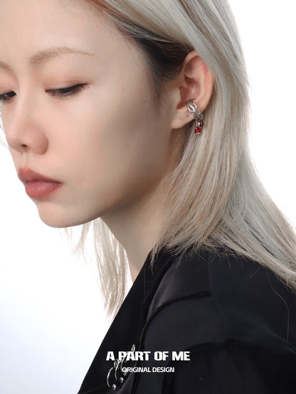Bloody Rose 18K Platinum Plating Red Rose & Thorn Zircon Stone Ear Cuffs