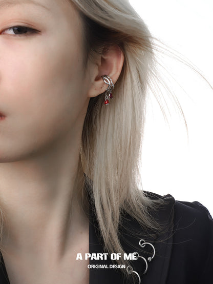 Bloody Rose 18K Platinum Plating Red Rose & Thorn Zircon Stone Ear Cuffs