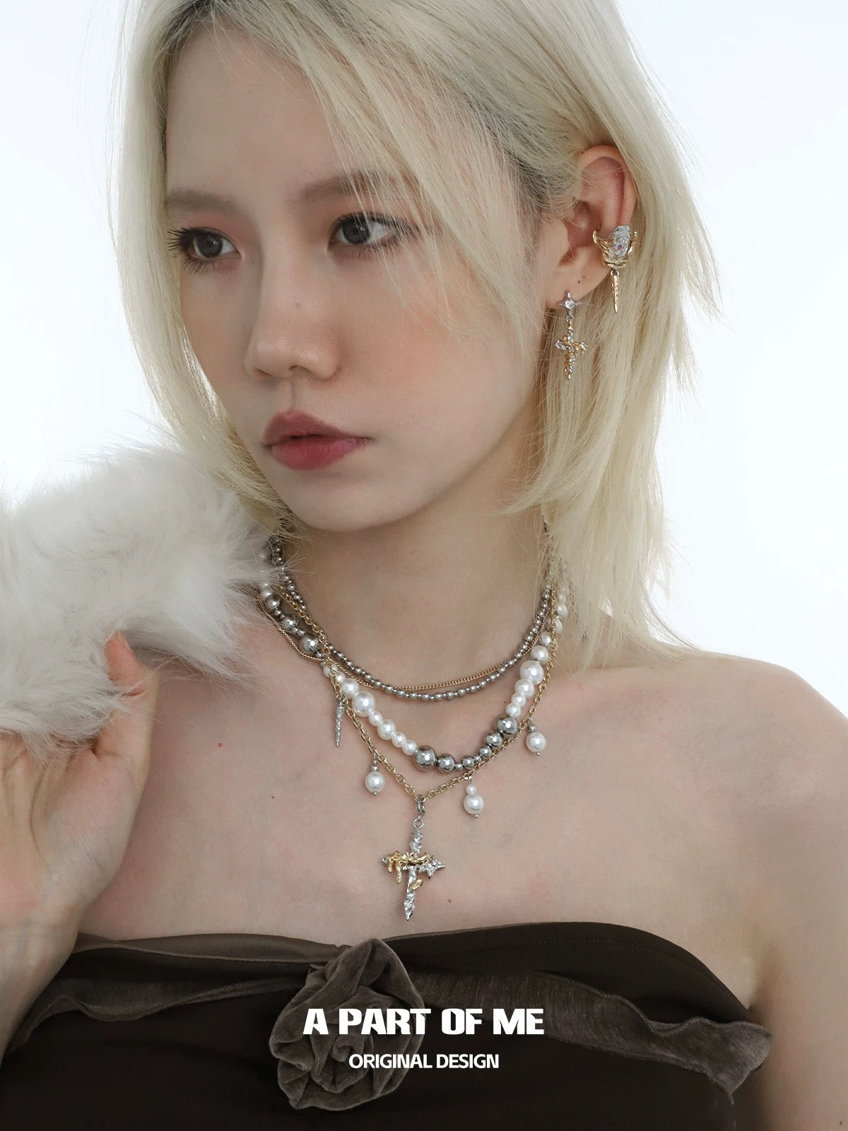 American Style 18K Platinum Platinum Baroque Pearl & Cross Necklace Set