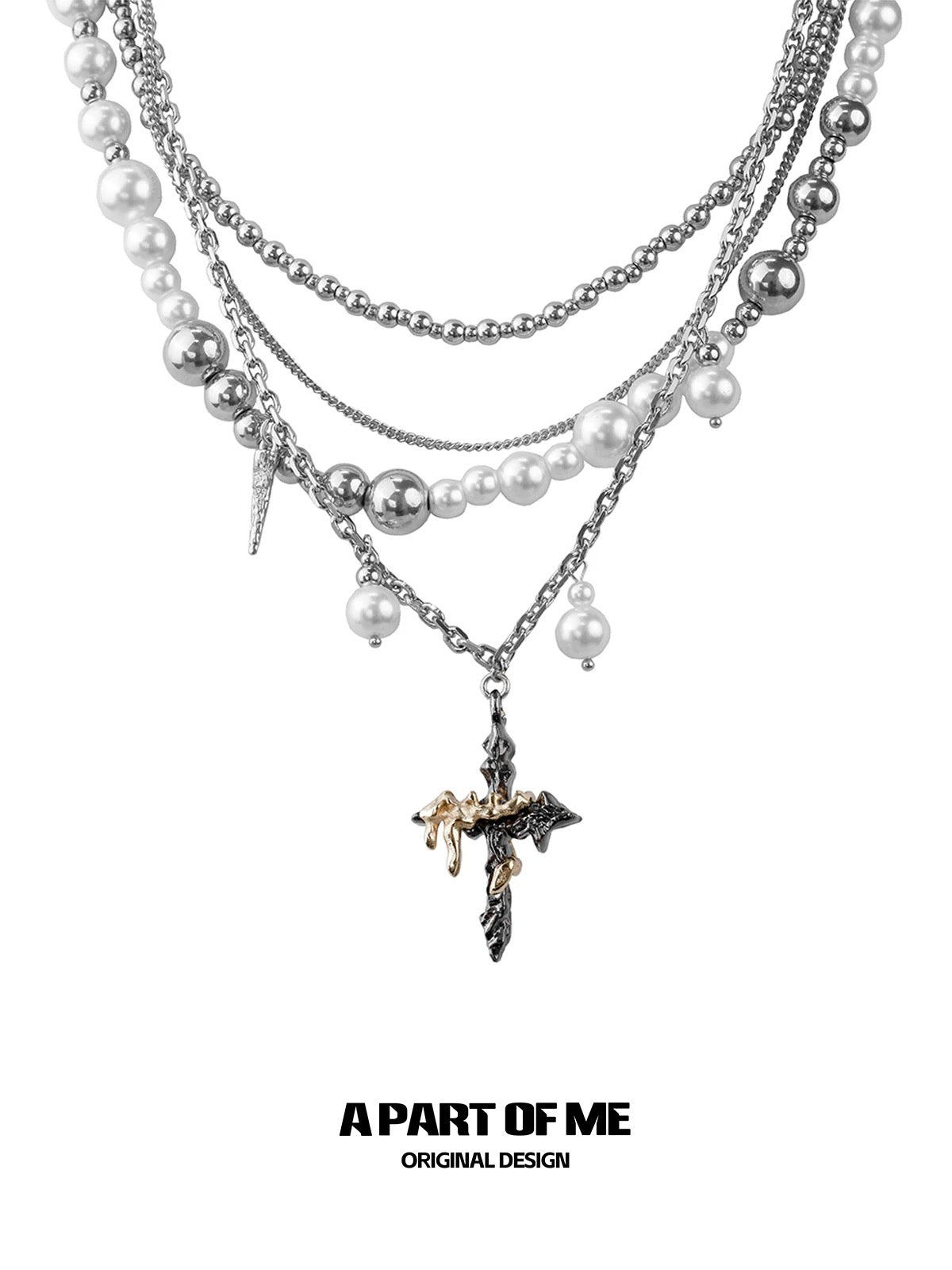 American Style 18K Platinum Platinum Baroque Pearl & Cross Necklace Set