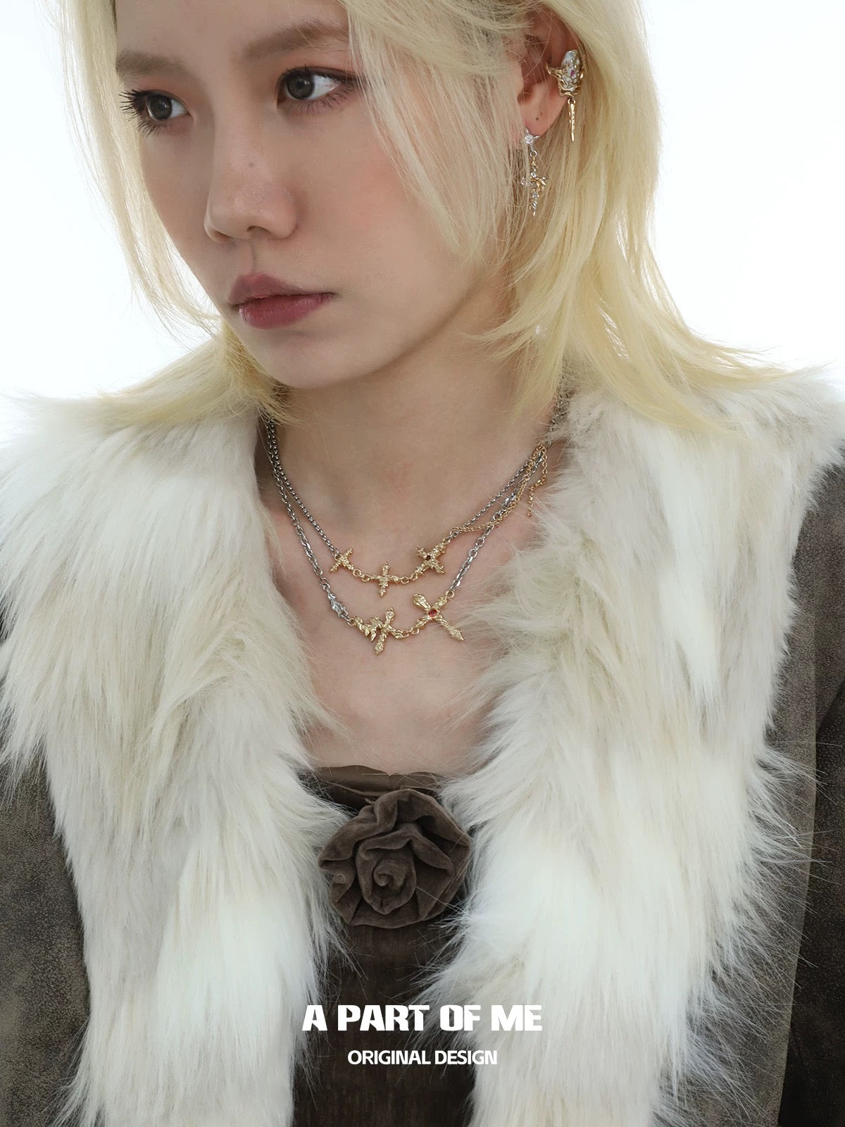 Maillard Liquid Cross 18K Platinum Plating Double Layer Necklace