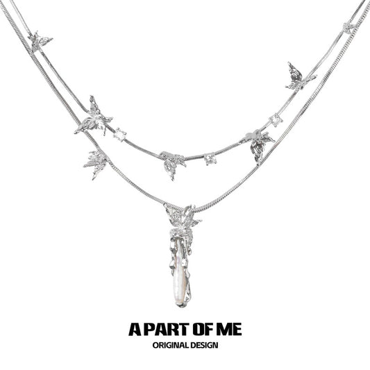 Dancing Butterfly 18K Platinum Plating Baroque Pearl Necklace