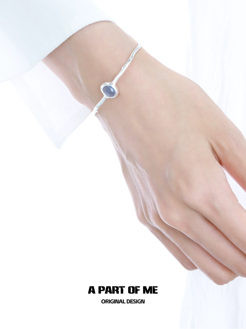 Aquamarine S925 Sterling Silver Classic Bangle