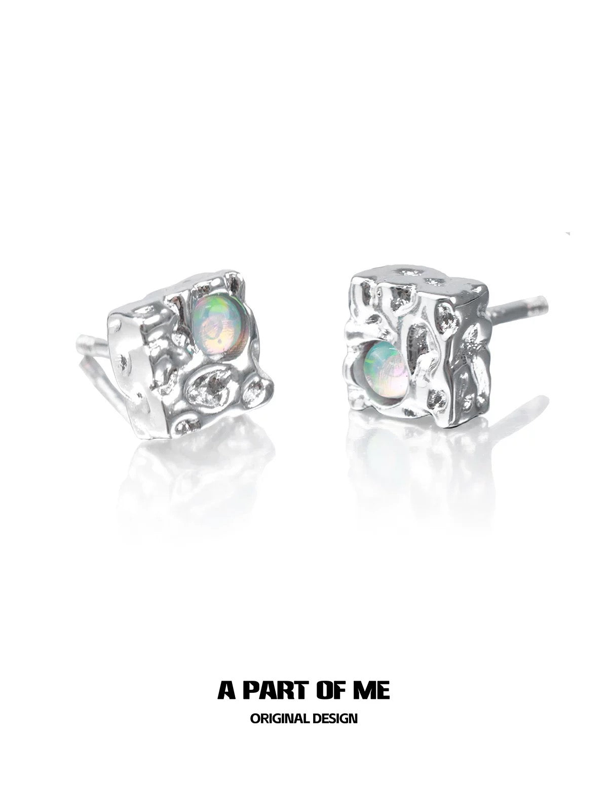 Square S925 Sterling Silver Opal Stud Earrings