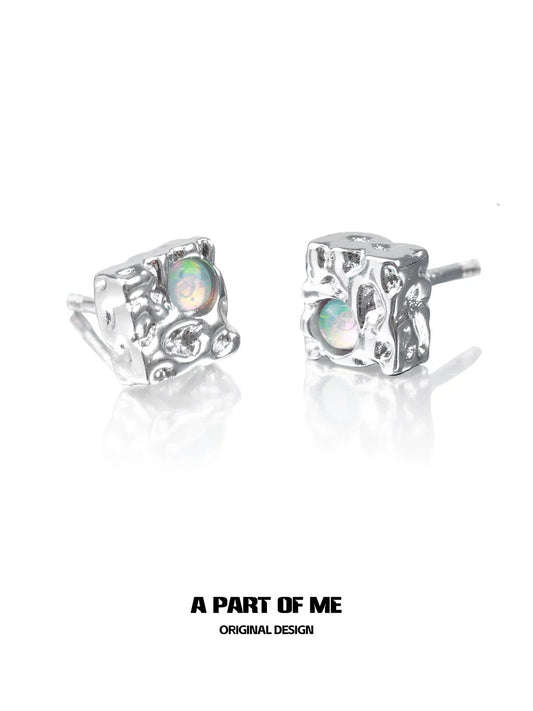 Square S925 Sterling Silver Opal Stud Earrings