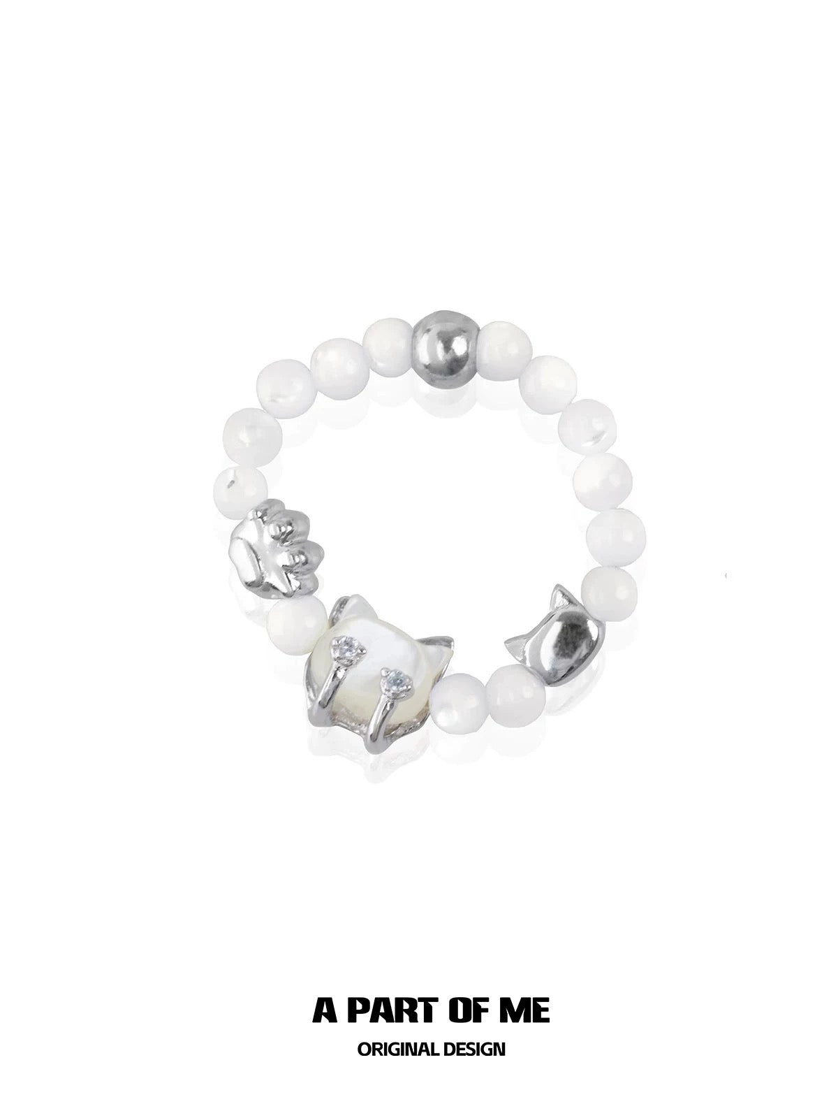 Seashell Cat S925 Sterling Silver Seashell Beads Ring