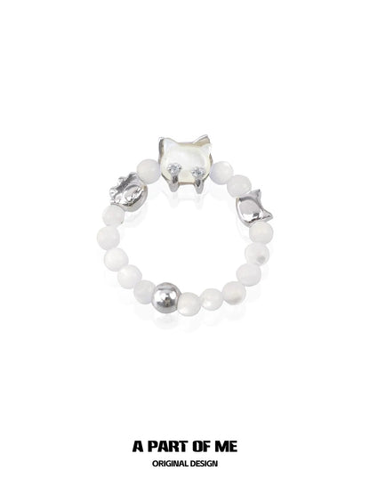 Seashell Cat S925 Sterling Silver Seashell Beads Ring