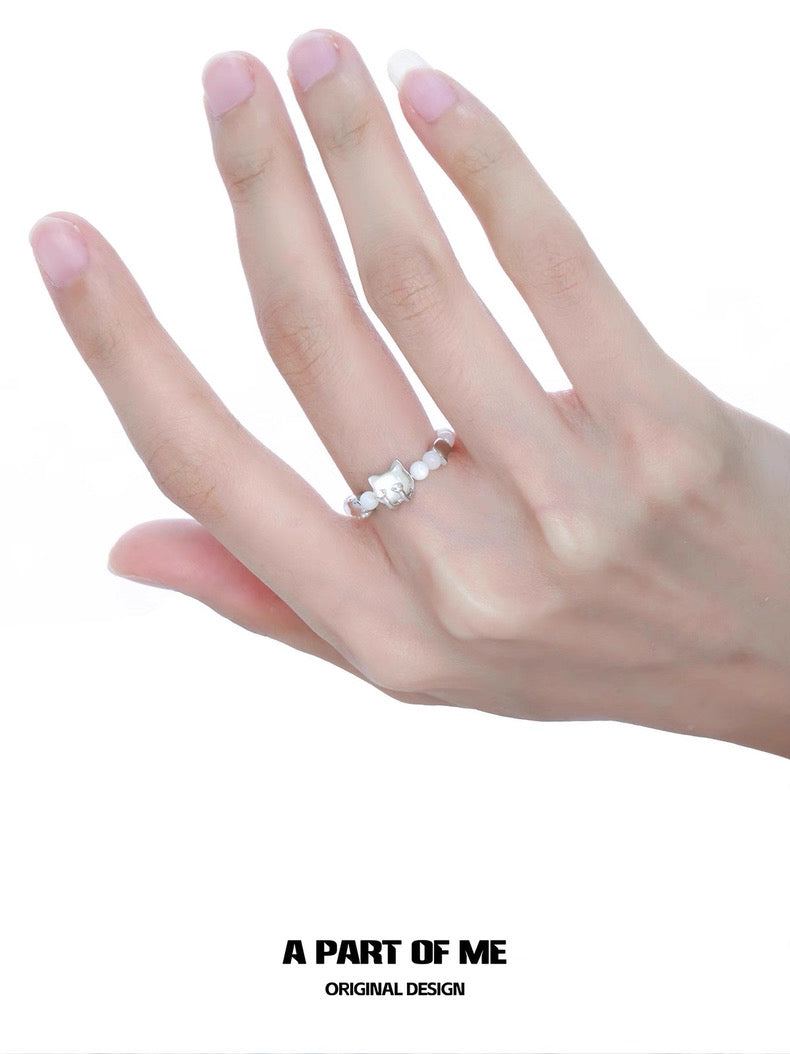 Seashell Cat S925 Sterling Silver Seashell Beads Ring
