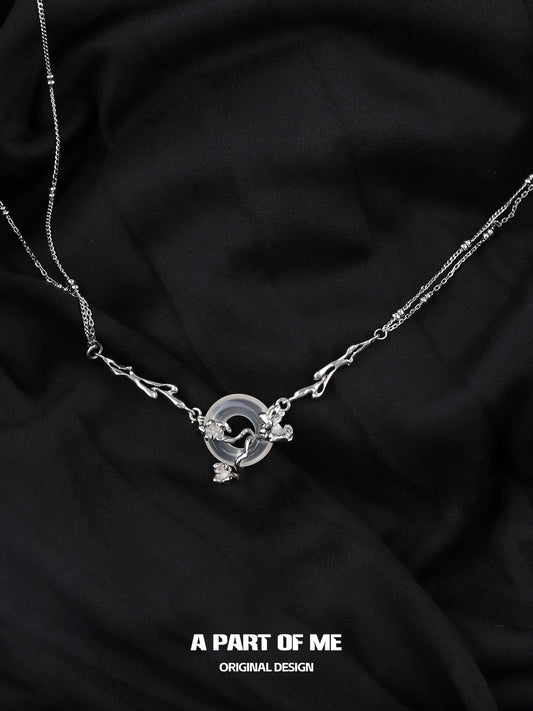 Laurel Series S925 Sterling Silver Natural Chalcedony Mini Flower Necklace