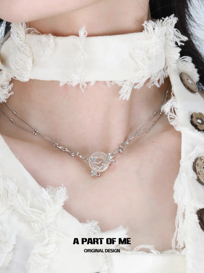 Laurel Series S925 Sterling Silver Natural Chalcedony Mini Flower Necklace