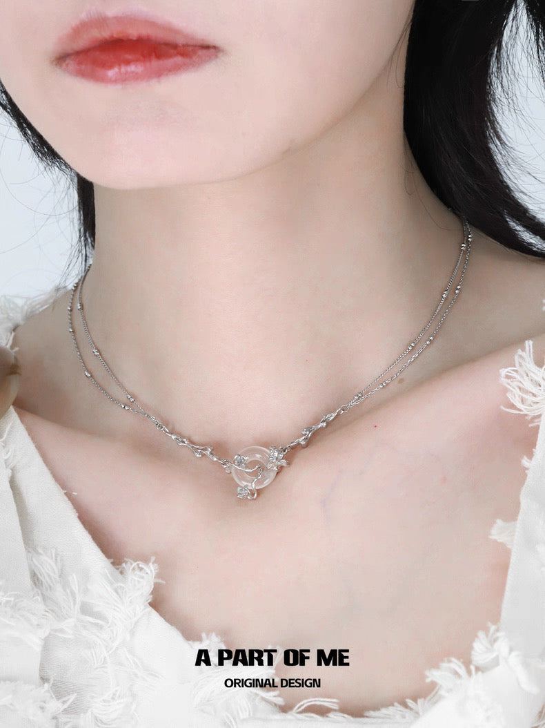 Laurel Series S925 Sterling Silver Natural Chalcedony Mini Flower Necklace