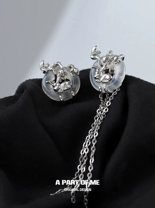 Laurel Series 18K Platinum Plating Natural Chalcedony Stud Earrings