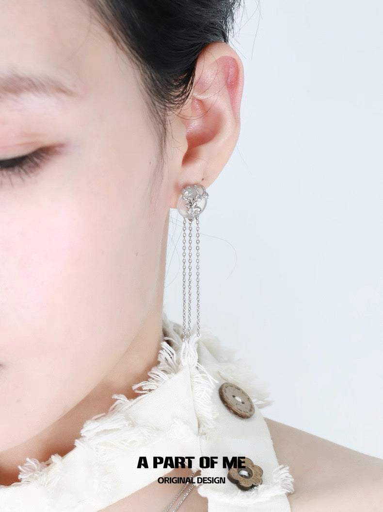 Laurel Series 18K Platinum Plating Natural Chalcedony Stud Earrings