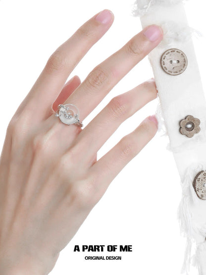 Laurel Series S925 Sterling Silver Natural Chalcedony Mini Flower Adjustable Ring