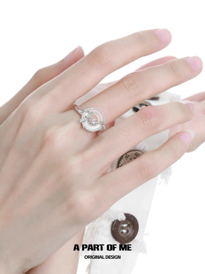 Laurel Series S925 Sterling Silver Natural Chalcedony Mini Flower Adjustable Ring