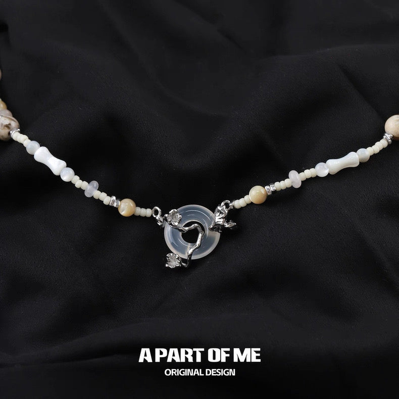 Laurel Series S925 Sterling Silver Crystal Beads Natural Chalcedony Necklace